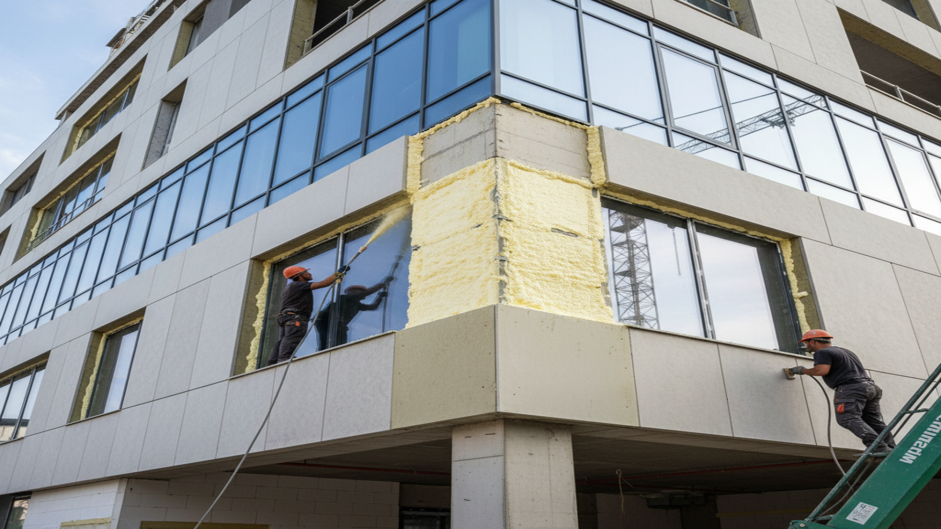 Modern office building facade, low angle