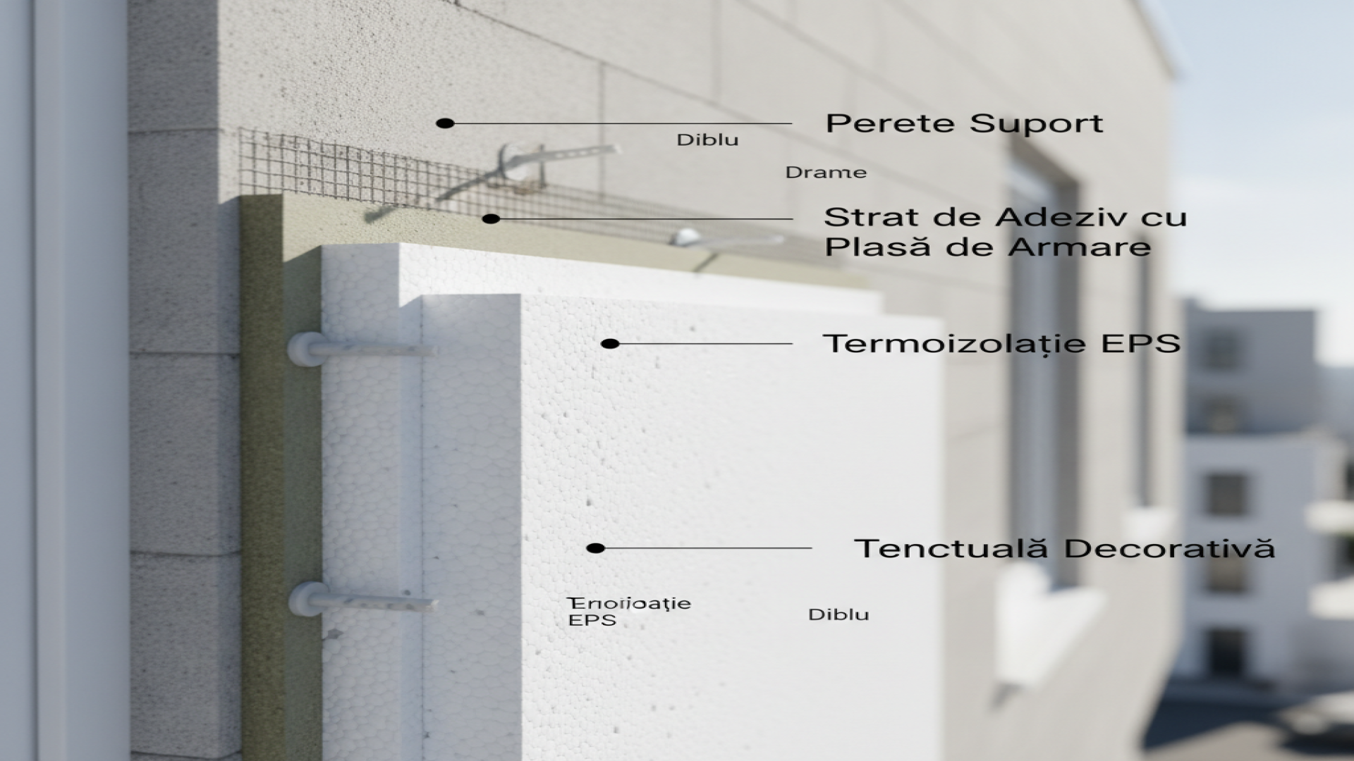 Facade insulation system layers render
