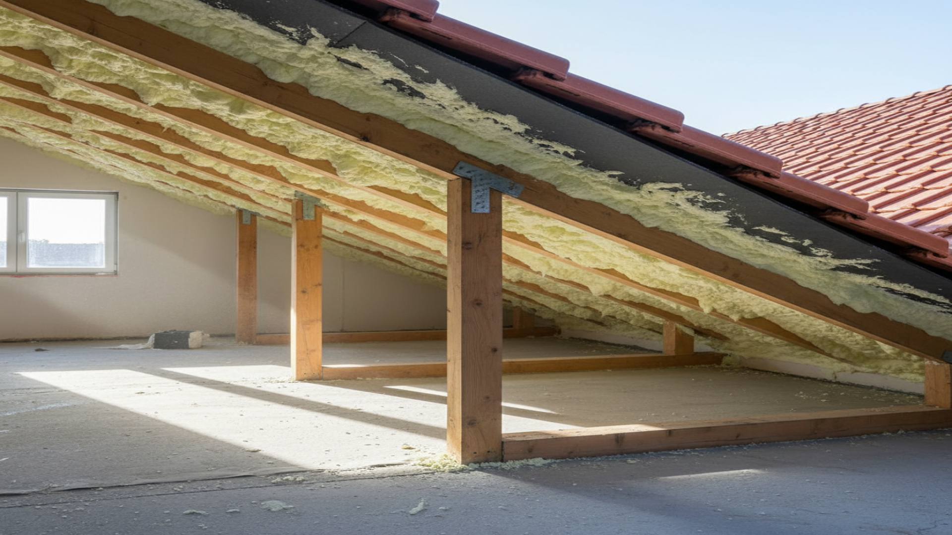 Roof rafter cross-section with foam