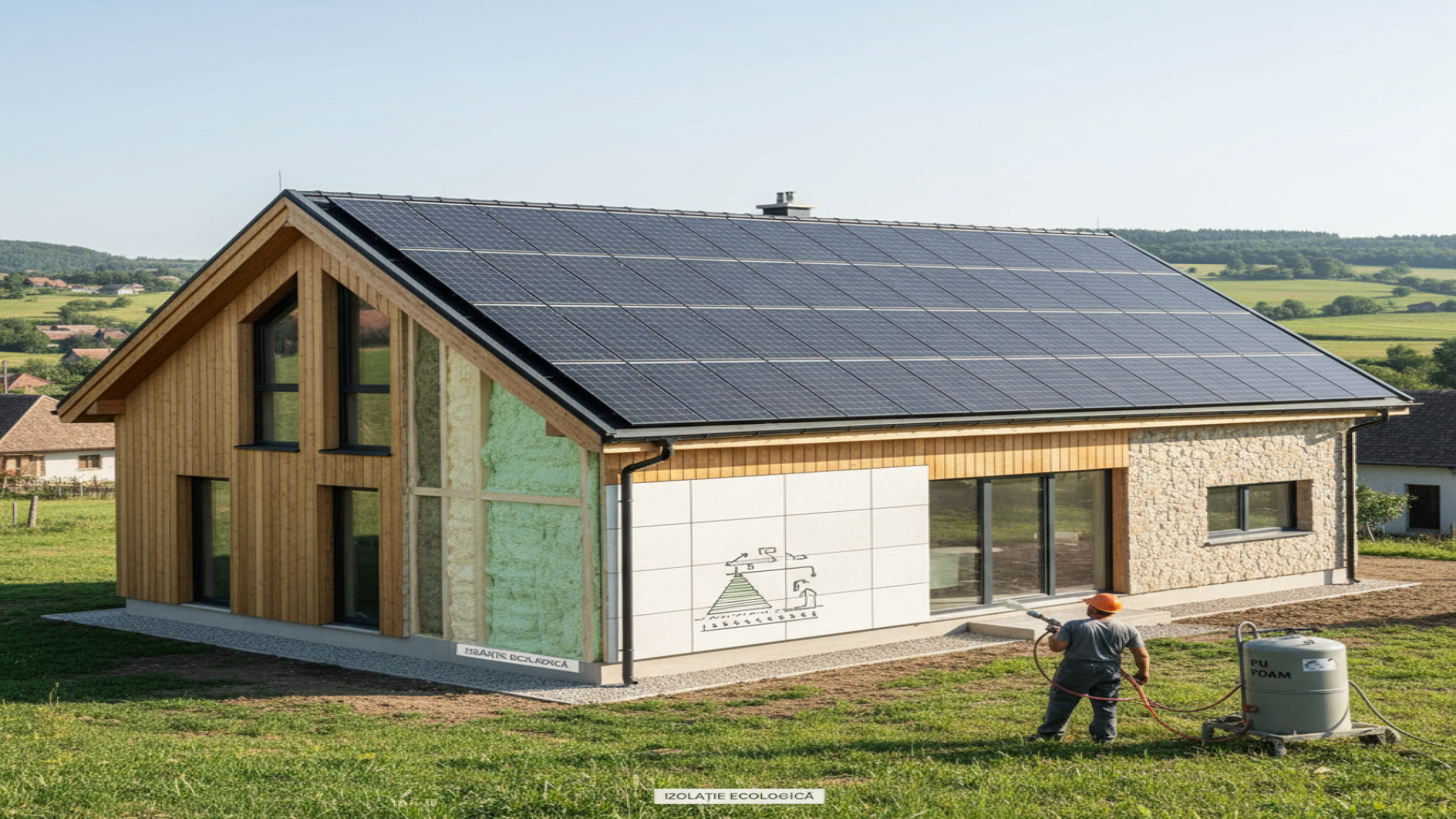 Modern eco-house with solar panels