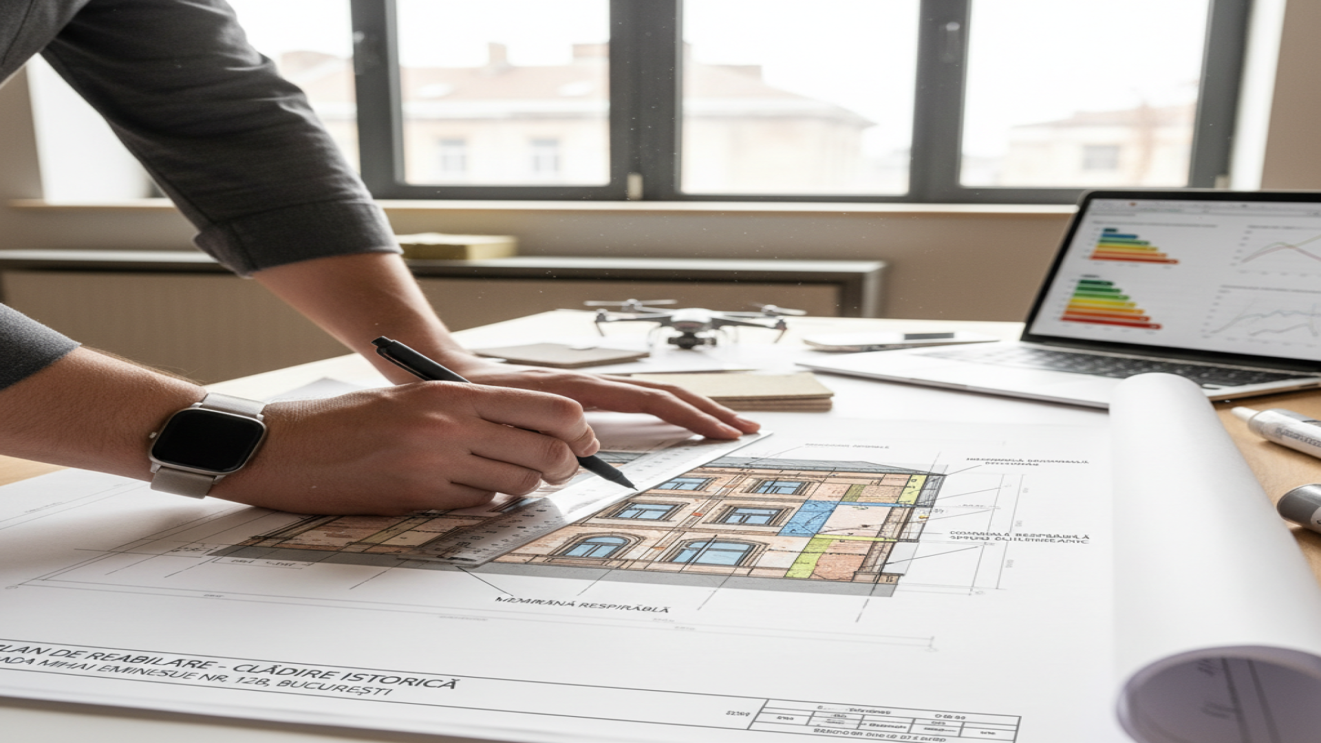 Architect hands sketching renovation plans