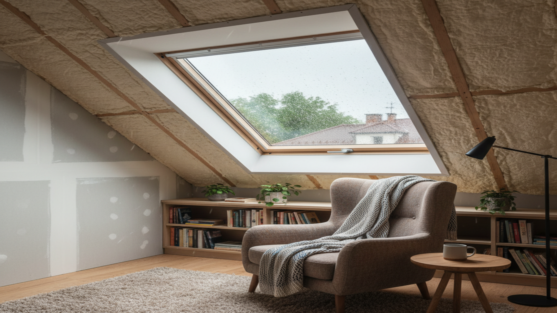 Rain falling on roof tiles