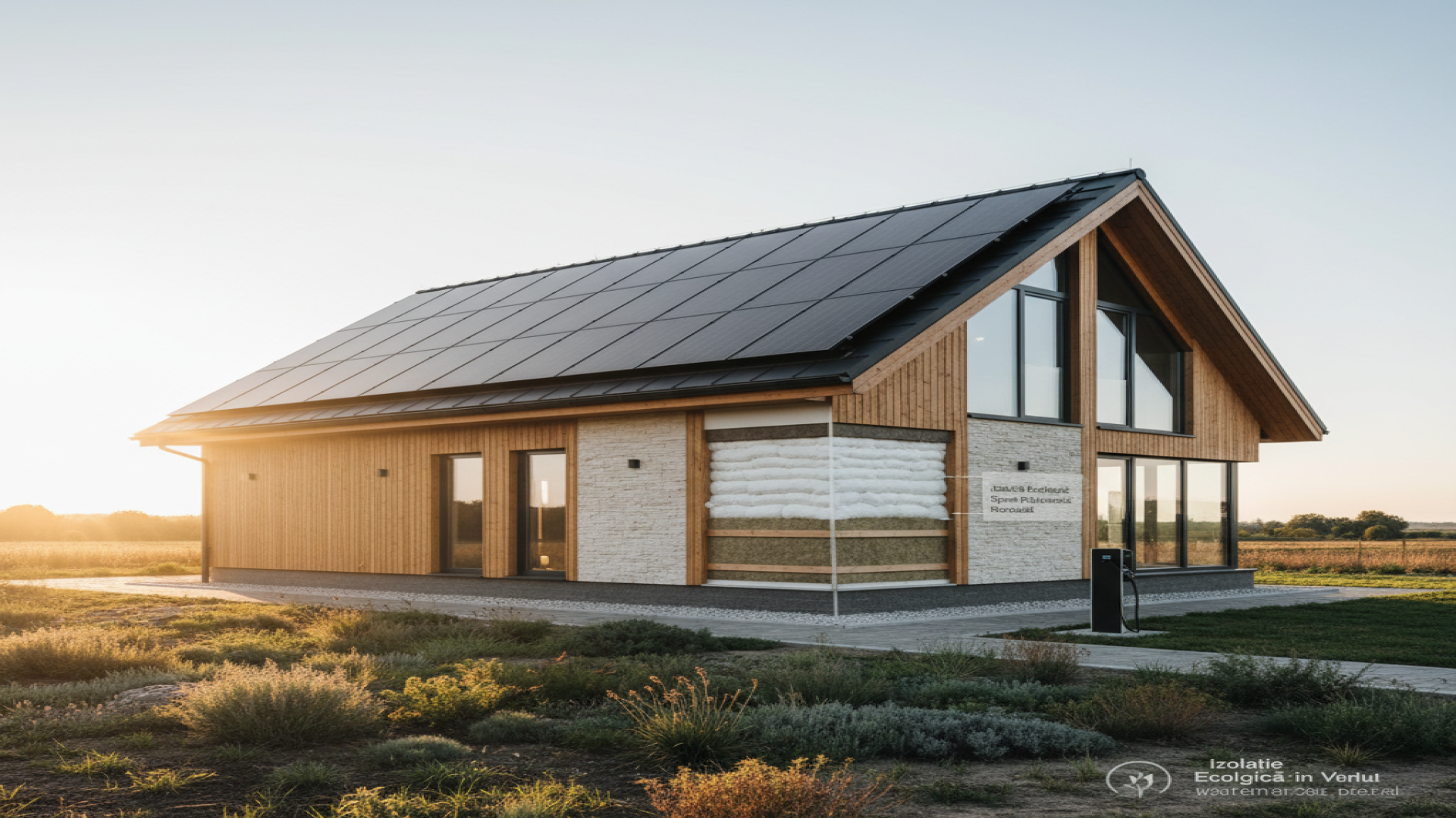 Sustainable house in forest, mist