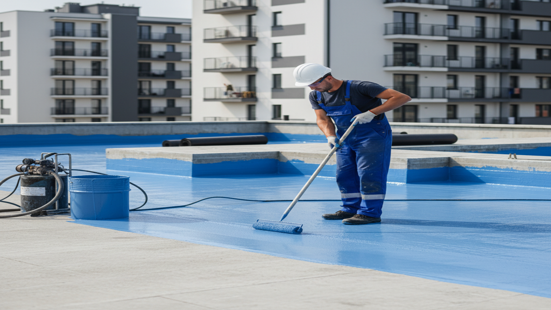 Worker installing XPS on foundation