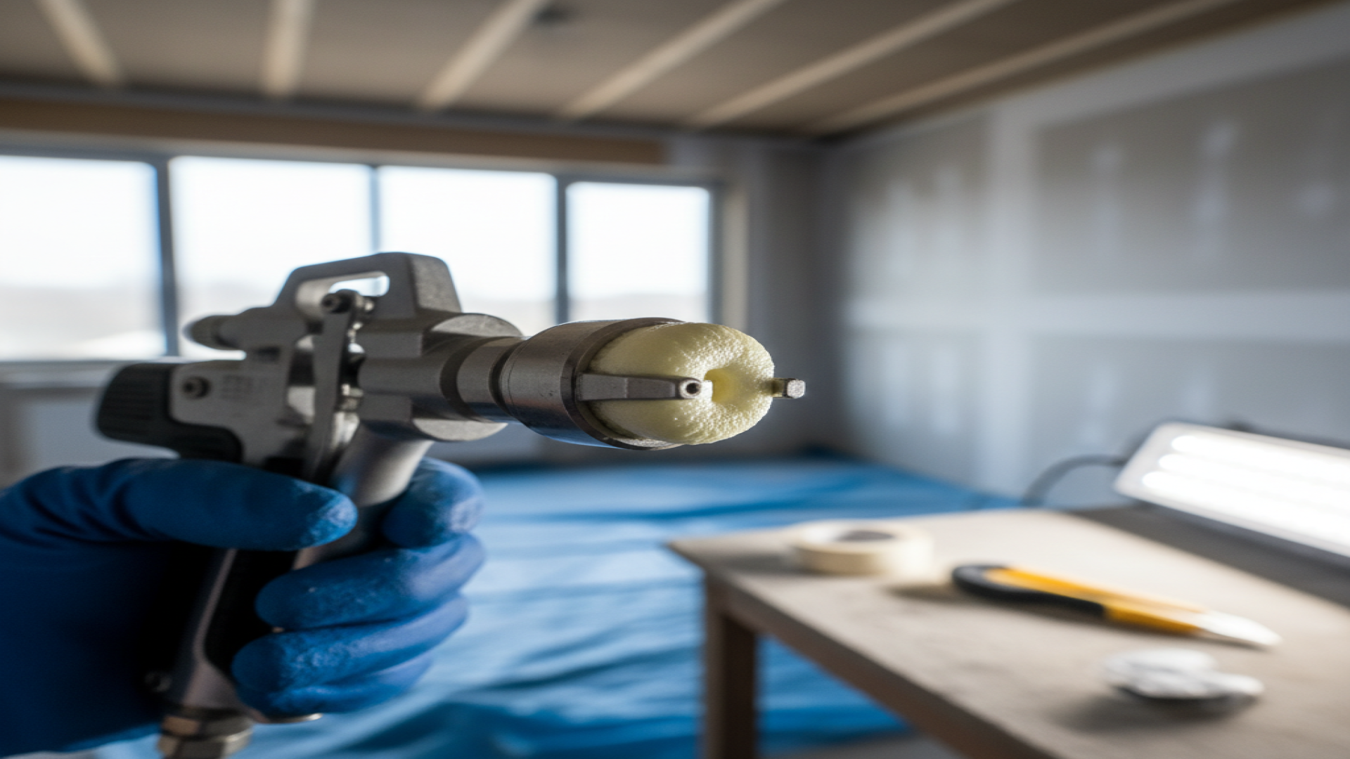 Close-up of yellow spray foam texture