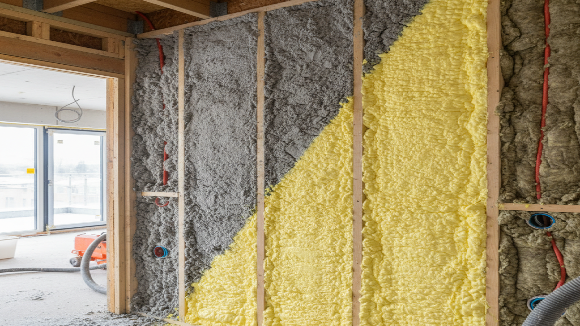 Cross-section of wall with insulation layers