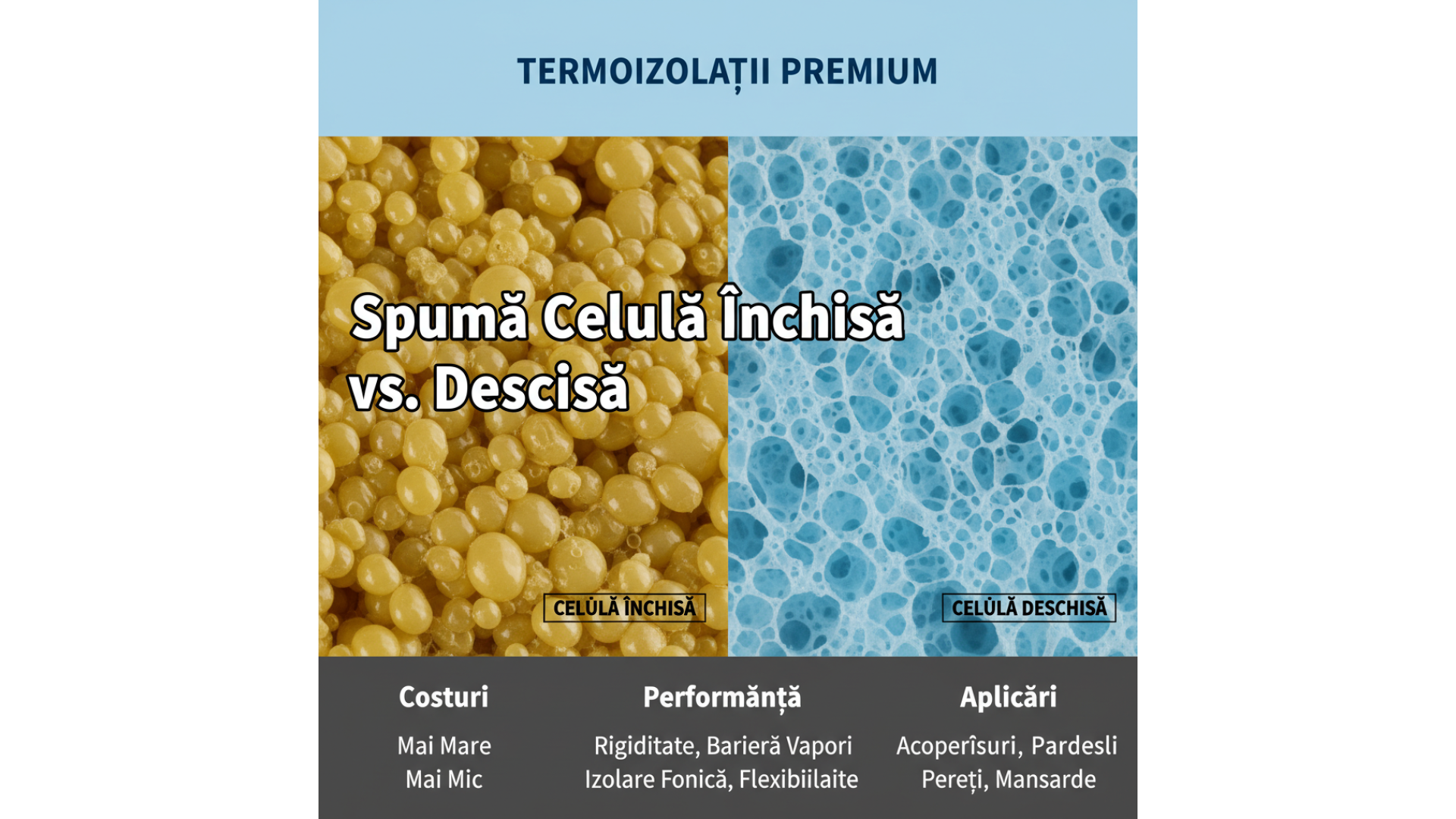 Spuma cu Celulă Închisă vs. Deschisă: Ghid Comparativ pentru Proiectul Tău